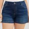 Moderately Stretchy High Rise Dark Wash Split Hem Denim Shorts -Clothing Shop 50678720 de