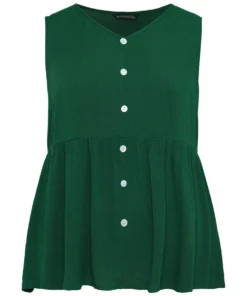 Plain Flutter Hem Button Detail Tank Top -Clothing Shop 507108979 xc