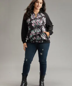 Floral Patchwork Zipper Pocket Jacket 15 Floral Patchwork Zipper Pocket Jacket -Clothing Shop 507547592 jz