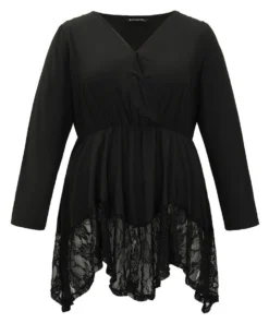Halloween Plain Lace Asymmetrical Hem Blouse -Clothing Shop 507587463 ek