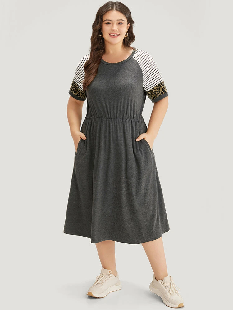 Supersoft Essentials Leopard Striped Patchwork Raglan Sleeve Dress 3 Supersoft Essentials Leopard Striped Patchwork Raglan Sleeve Dress