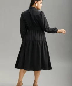 Anti-Wrinkle Shirt Collar Belted Metal Detail Dress 9 Anti-Wrinkle Shirt Collar Belted Metal Detail Dress -Clothing Shop 507640740 vf