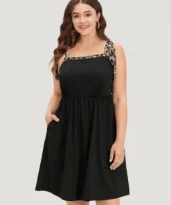 Supersoft Essentials Leopard Patchwork Elastic Waist Pocket Cami Dress