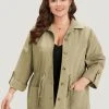 Plain Button Fly Pocket Drawstring Cuffed Sleeve Jacket 2 Plain Button Fly Pocket Drawstring Cuffed Sleeve Jacket -Clothing Shop 508420711 nn