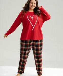 Heart Print Raglan Sleeve Crew Neck Sleep Top -Clothing Shop 508811495 xy