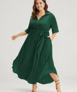 Solid Button Pocket Shirt Collar Belted Maxi Dress -Clothing Shop 509170289 fz 3431c3d1 6c30 4ecd a913 a522dc4dfee2