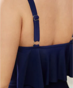 Plain Laser Cut Ruffle Trim Asymmetrical Neck One Piece Swimsuit -Clothing Shop 509211442 pz