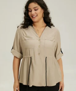 Contrast Drawstring Roll Tab Sleeve Patched Pocket Blouse 18 Contrast Drawstring Roll Tab Sleeve Patched Pocket Blouse -Clothing Shop 509227931 sr f94e72bc 8fdf 405e b726 7378dcf0be87