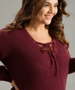 High Low Hem Lace Up Split Side Pullover -Clothing Shop 509272639 cy