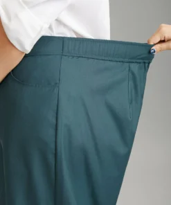 Elastic Waist Solid Pocket Straight Leg Pants -Clothing Shop 509854061 yl