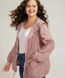 Plain Hooded Pocket Zipper Fly Drawstring Jacket -Clothing Shop 509988956 wf