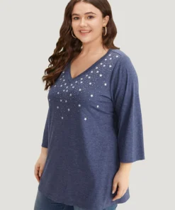 Star Print V Neck T-shirt 11 Star Print V Neck T-shirt -Clothing Shop 510045554 fa