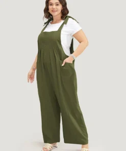 Solid Pleated Detail Pocket Knotted Shoulder Overall Jumpsuit -Clothing Shop 510302969 rz de764d31 1db0 405c 8510 6582a510fdbe