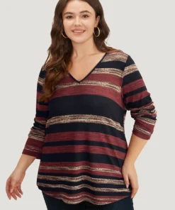 Striped Contrast V Neck T-shirt -Clothing Shop 510744455 ut 4e7de62b fb63 40d2 beee 716a1d2dc45b