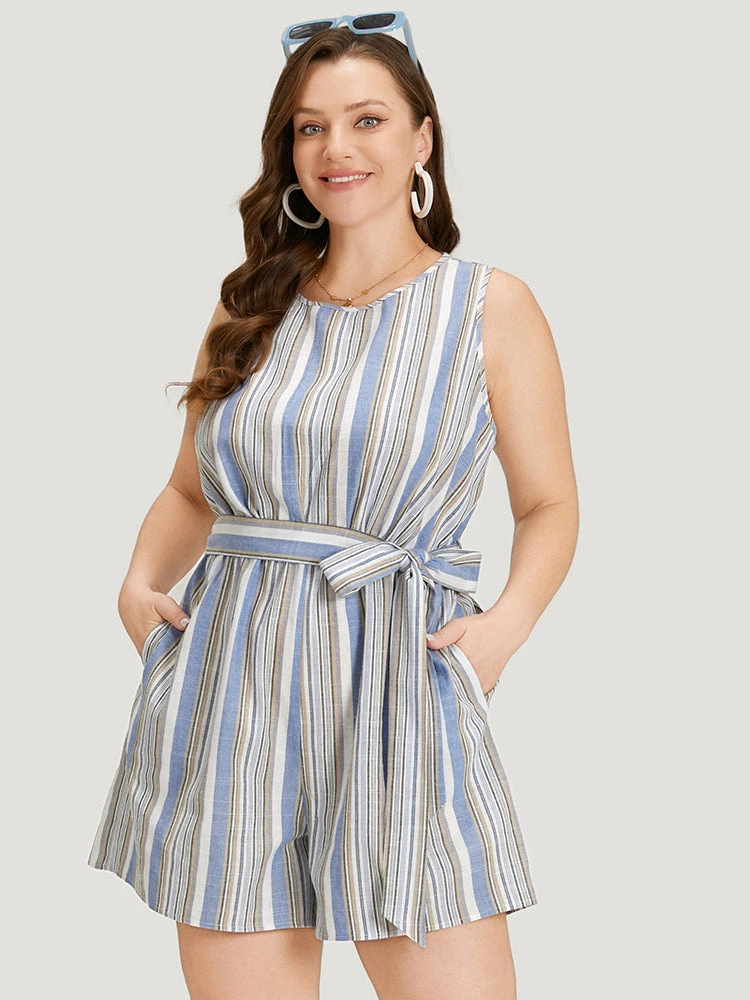 Striped Pocket Cut Out Knot Sleeveless Jumpsuit 3 Striped Pocket Cut Out Knot Sleeveless Jumpsuit