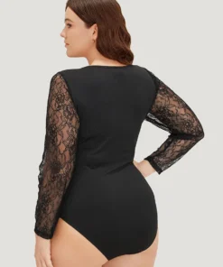 Plain Lace Mesh Patchwork Crisscross Bodysuit 11 Plain Lace Mesh Patchwork Crisscross Bodysuit -Clothing Shop 510901849 qx