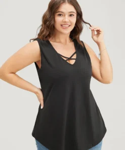 Plain Crisscross Deep V Neck Tank Top -Clothing Shop 510906682 rq