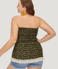 Ditsy Floral Frill Trim Tassels Hem Shirred Off Shoulder Blouse -Clothing Shop 510961078 bi 75c40a77 fd72 430d 9be7 8a3dfca7dc2c