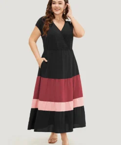 Colorblock Contrast Pocket Wrap Flutter Tiered Tank Dress -Clothing Shop 512489483 zg 1cb60b4b de9a 43b7 8be0 082f672b2253