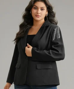 Solid Suit Collar Tassel Trim Blazer -Clothing Shop 512921093 xo