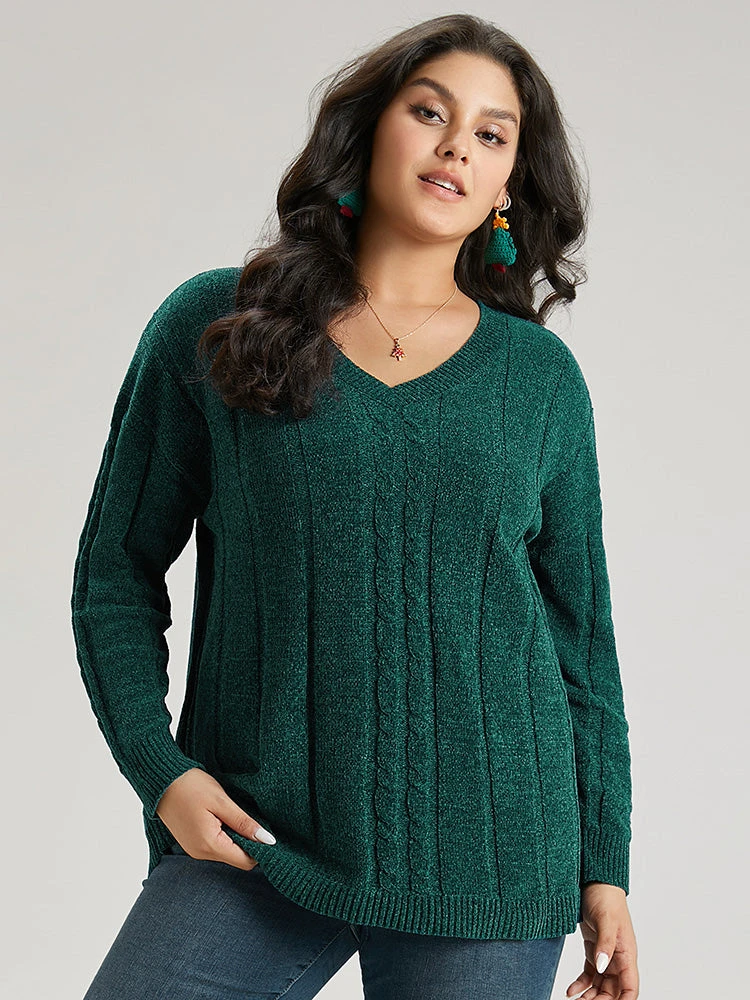 Christmas Plain Cable Knit V Neck Pullover 5 Christmas Plain Cable Knit V Neck Pullover - Image 3