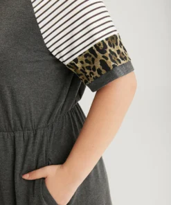 Supersoft Essentials Leopard Striped Patchwork Raglan Sleeve Dress 14 Supersoft Essentials Leopard Striped Patchwork Raglan Sleeve Dress -Clothing Shop 513174533 zd