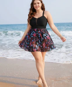 Floral Print Ruffles Crisscross Front Swim Dress -Clothing Shop 513342696 ez