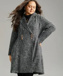 Tweed Double Breasted Pocket Lapel Collar Coat