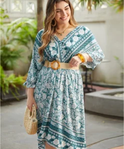 Floral Print Pocket Surplice Neck Ruffle Trim Dress -Clothing Shop 514220703 uc 1af1ecf3 6fb7 4d83 aebd 39d1b71c1b26