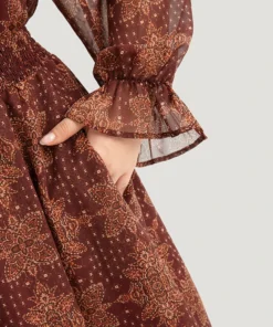 Bandana Print Elastic Waist Flutter Trim Dress -Clothing Shop 515923316 pw