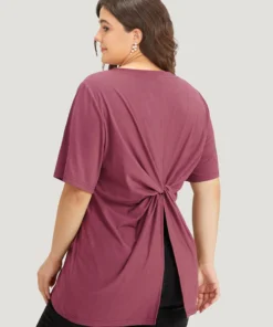 Solid Twist Back V Neck Short Sleeve T-shirt 34 Solid Twist Back V Neck Short Sleeve T-shirt -Clothing Shop 515927014 sz ed5493c3 db51 40a0 b556 0180b9be1feb