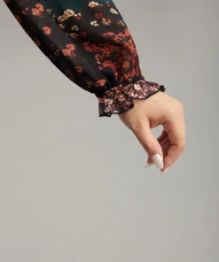 Ditsy Floral Shirred Patchwork Frill Trim Gathered Blouse -Clothing Shop 516320559 so