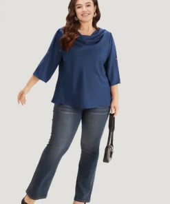 Solid Cowl Neck Tab Sleeve Blouse -Clothing Shop 516429445 ig 344a9719 493e 46dc 81b8 6a8d7da80479