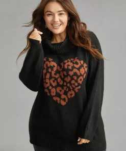 Hreat Print Contrast Turtle Neck Pullover 12 Hreat Print Contrast Turtle Neck Pullover -Clothing Shop 516462366 hh