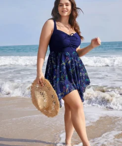 Tropical Ruched Ties Hanky Hem Crisscross Swim Dress -Clothing Shop 516570672 td 23938815 3799 444a 995a b611586fc823