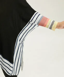 Striped Patchwork Colorblock Contrast Crew Neck Sweatshirt -Clothing Shop 516635781 uh