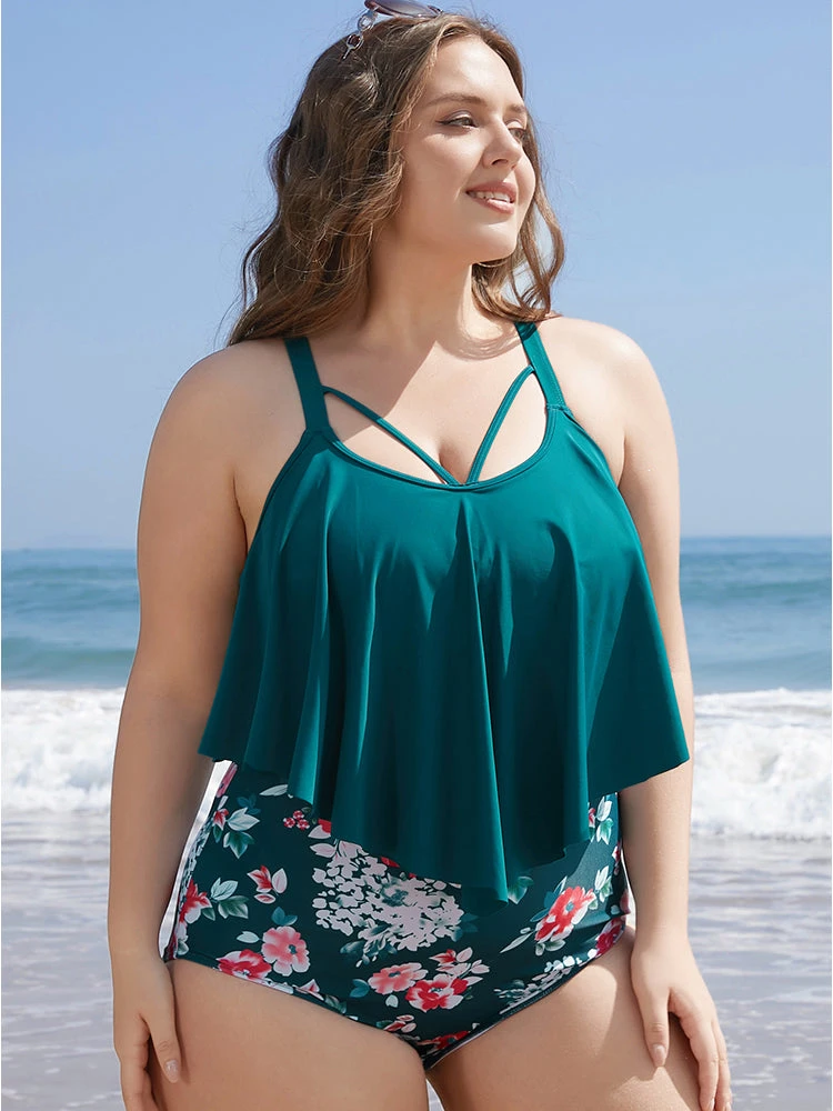 Floral Patchwork Asymmetrical Ruffles Sculpt Waist One Piece Swimsuit 5 Floral Patchwork Asymmetrical Ruffles Sculpt Waist One Piece Swimsuit - Image 3