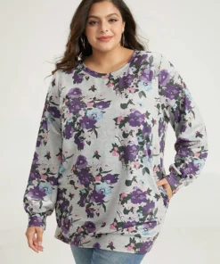 Floral Print Pocket Sweatshirt -Clothing Shop 517291343 bb