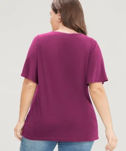 Solid Ruffle Sleeve Lace V Neck T-shirt -Clothing Shop 517369540 vn 2adadbc5 b736 4dda 86c0 21ca613375cb