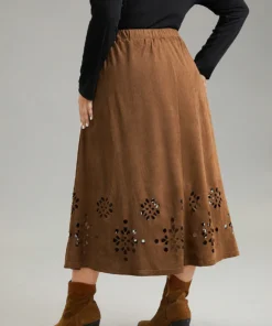 Plain Elastic Waist Pocket Laser Cut Skirt -Clothing Shop 517715109 ey