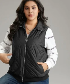 Plain Quilted O Ring Zipper Sleeveless Vest