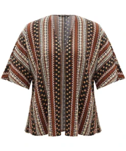 Boho Print Open Front Half Sleeve Kimono -Clothing Shop 518491646 zq