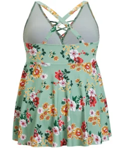 Floral Crisscross Surplice Neck Flutter Hem Swim Dress -Clothing Shop 518812162 xs