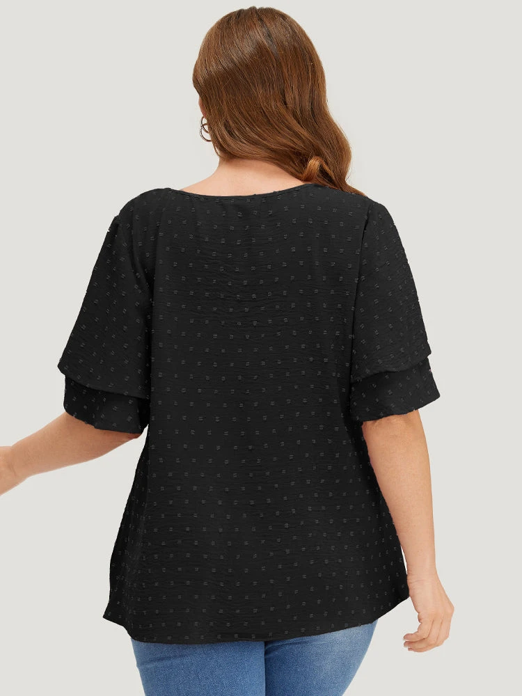 Plain Ruffle Tiered Sleeve V Neck Polka Dot Blouse 21 Plain Ruffle Tiered Sleeve V Neck Polka Dot Blouse - Image 19