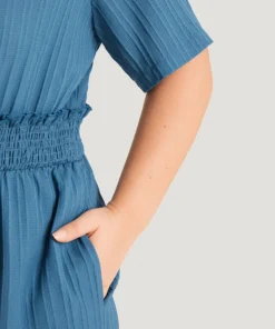 Textured Bowknot V Neck Shirred Pocket Jumpsuit -Clothing Shop 519142330 zv