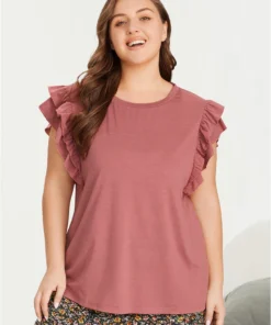 Solid Ruffle Trim Layered Sleep Top -Clothing Shop 519283745 sj