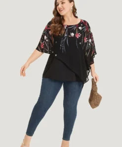 Floral Print Crochet Mesh Asymmetrical Batwing Sleeve Blouse 25 Floral Print Crochet Mesh Asymmetrical Batwing Sleeve Blouse -Clothing Shop 519301279 ku