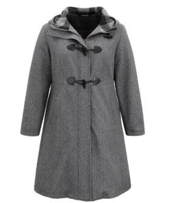 Plaid Hooded Pocket Duffle Button Tunic Coat -Clothing Shop 519625331 zm