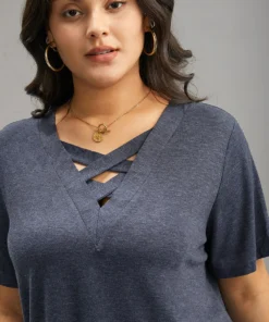 Plain Heather Crisscross V Neck T-shirt -Clothing Shop 519954156 mj 5b6b4993 6ec1 4b58 83e3 a5ba807429c3