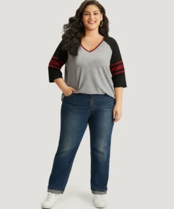 Plain Roll Hem Medium Wash Full Length Jeans -Clothing Shop 519965597 tp